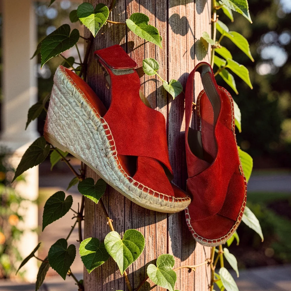 Kenneth Cole Red Suede Espadrille Wedge Sandals